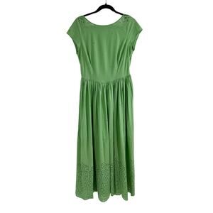 NWT Free People Laine Green Eyelet Midi Dress Open Back Tassels MSRP $298 Size S